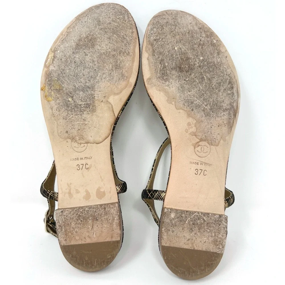 Chanel Logo Gold Embellished Flat Thong Sandals Size EU‎ 37